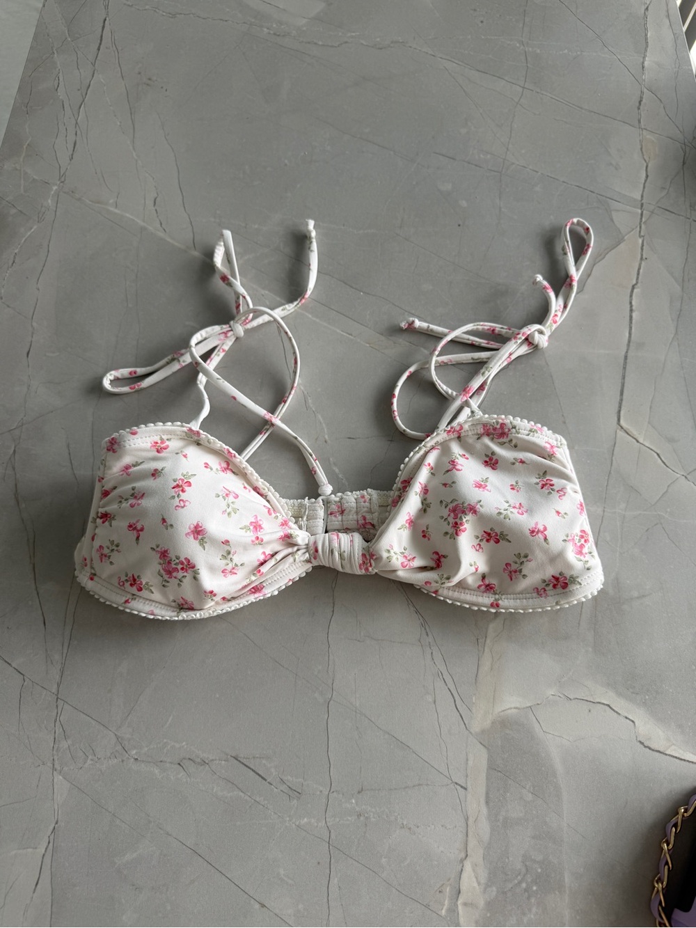 Y2K tie up floral knotted bikini top